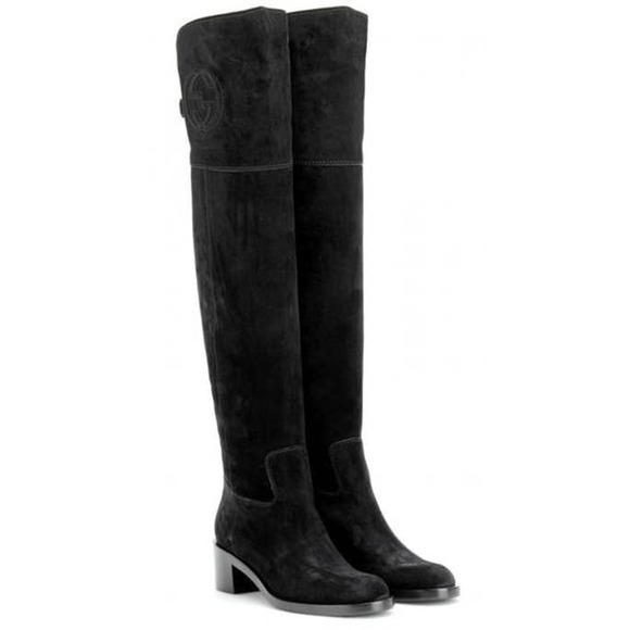 Gucci Soho Black Suede Over-The-Knee Boots GG Logo Size 40.5 / US 10.5 - Picture 1 of 16